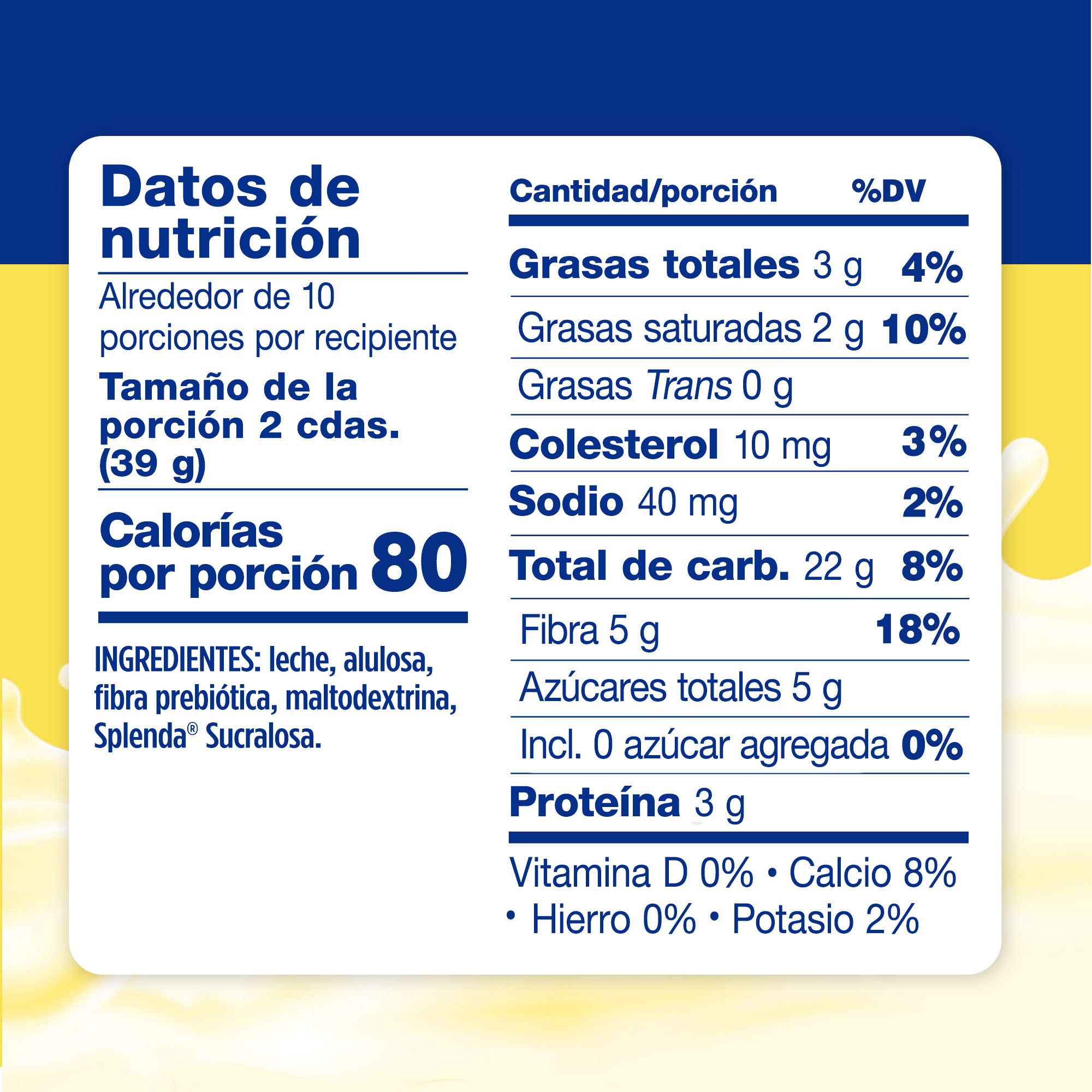 Splenda Leche Condensada Endulzada - Etiqueta de datos de nutrición