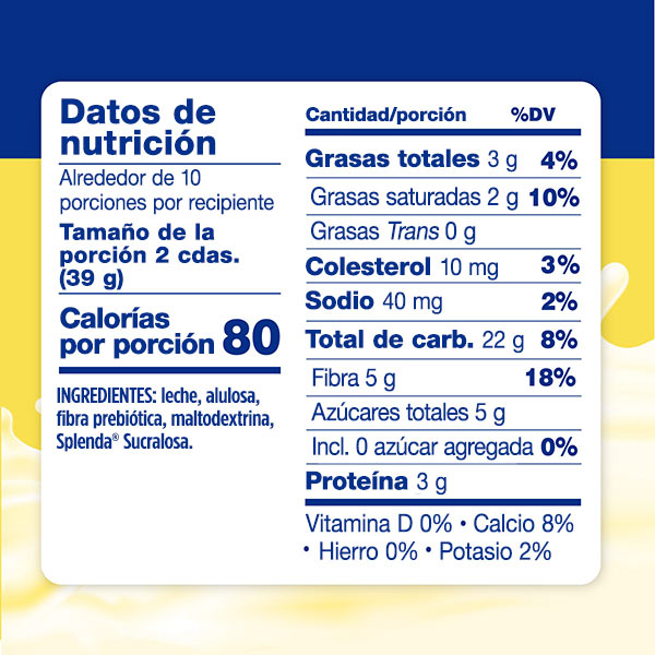 Splenda Leche Condensada Endulzada - Etiqueta de datos de nutrición