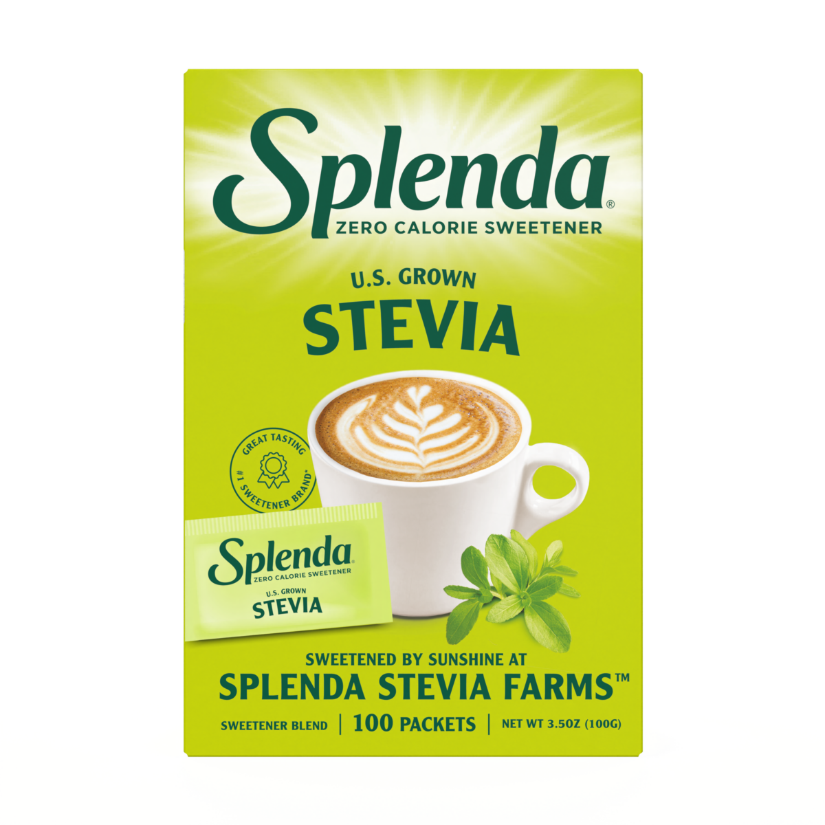 Splenda Stevia Cultivada en EE. UU., en sobrecitos - Frente