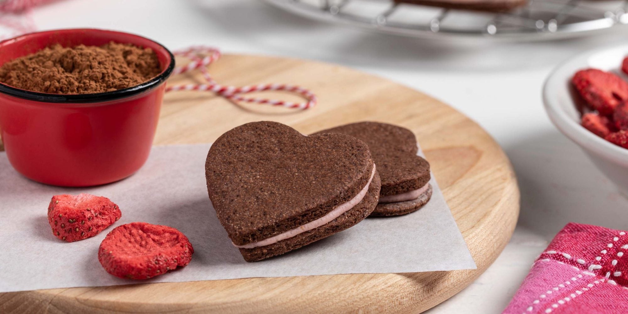 Heart-Shaped Chocolate & Strawberry Sandwich Cookies